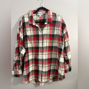Old Navy Red, Cream and Green Plaid Button-Up Shirt